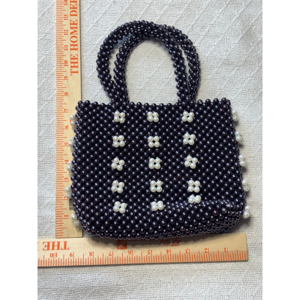 Preloved Purple & Ivory La Regale Made In India Beaded Mini Box Bag - Picture 6 of 9